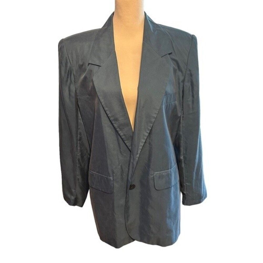 Silk House Blue Blazer 100% Silk Sz M